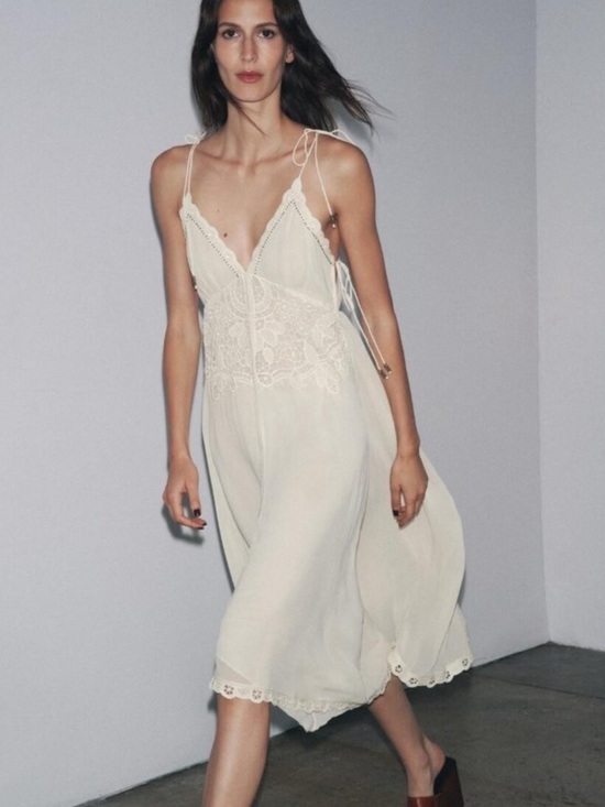 Zara Dresses & Skirts - Zara Off-White Lace-Detail Slip Dress